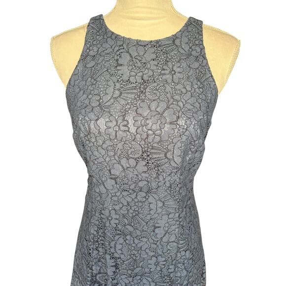 WHBM Blue Grey Sleeveless Lace Halter Fit and Flare Midi Dress - 6 - Picture 5 of 11